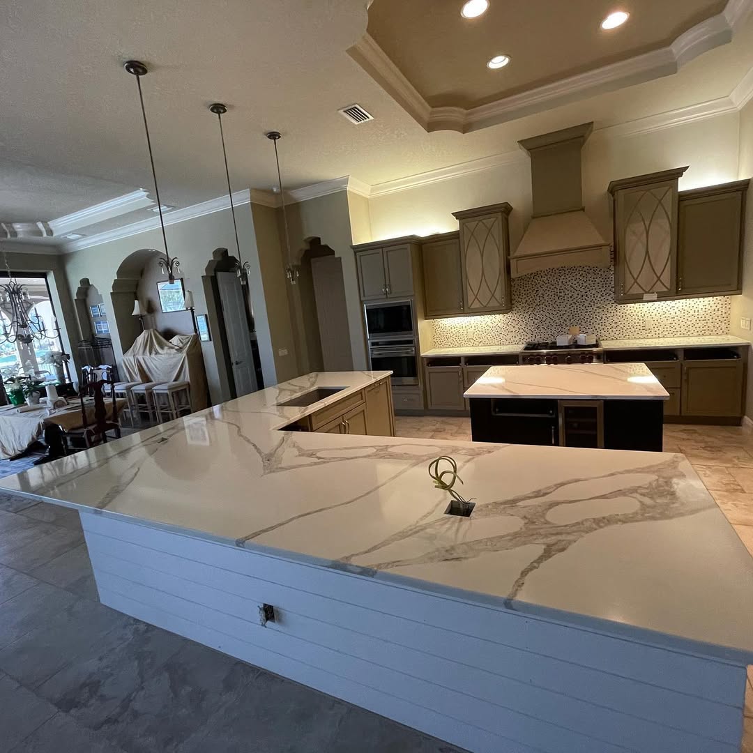 White Marble Kitchen with Elegant Cabinetry