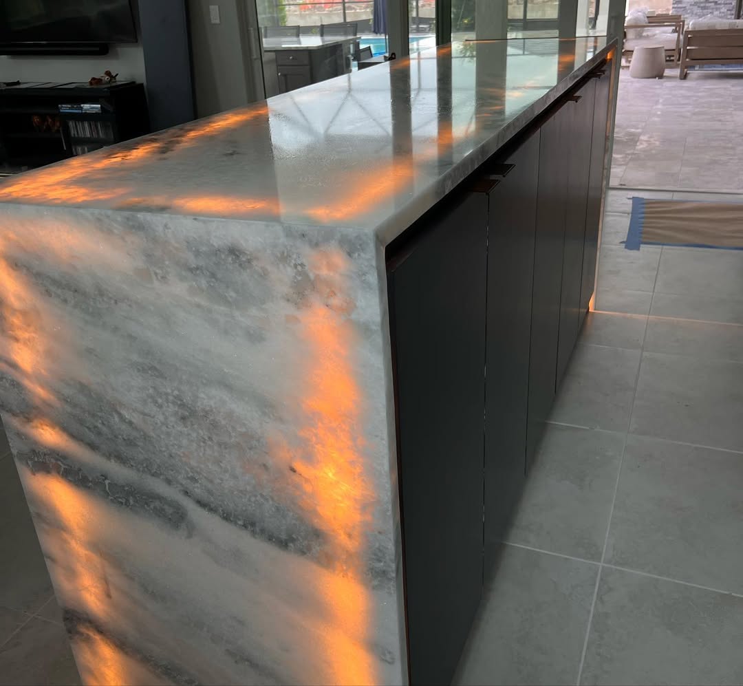 Backlit Onyx Countertop with Waterfall Edge